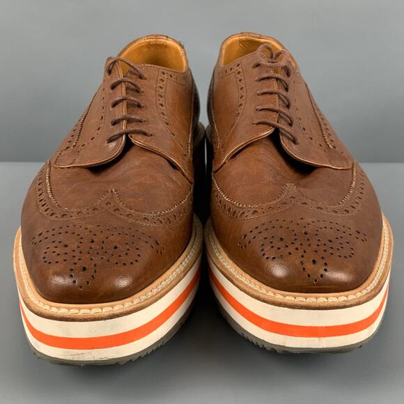 PRADA Size 9.5 Brown Perforated Leather Platform Lace-Up Shoes main image 6